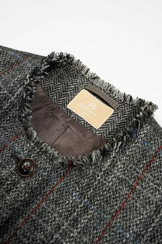 ◯ Nigel Cabourn woman - COLLARLESS JK BRITISH TWEED - CHACOAL GRAY