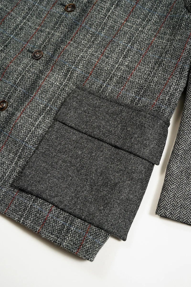◯ Nigel Cabourn woman - COLLARLESS JK BRITISH TWEED - CHACOAL GRAY