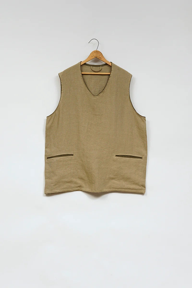 ◯ Nigel Cabourn - FRENCH WORK VEST LINEN PIN OX - KHAKI