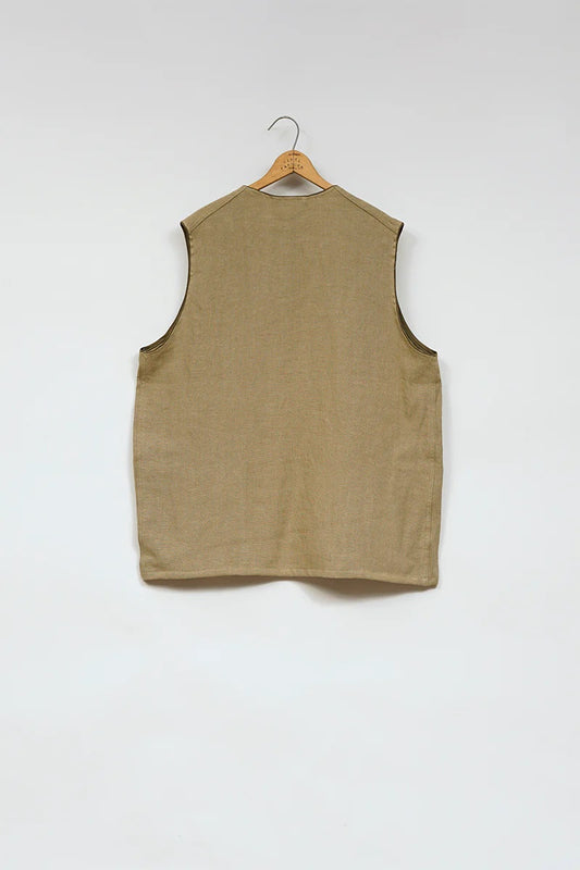 ◯ Nigel Cabourn - FRENCH WORK VEST LINEN PIN OX - KHAKI