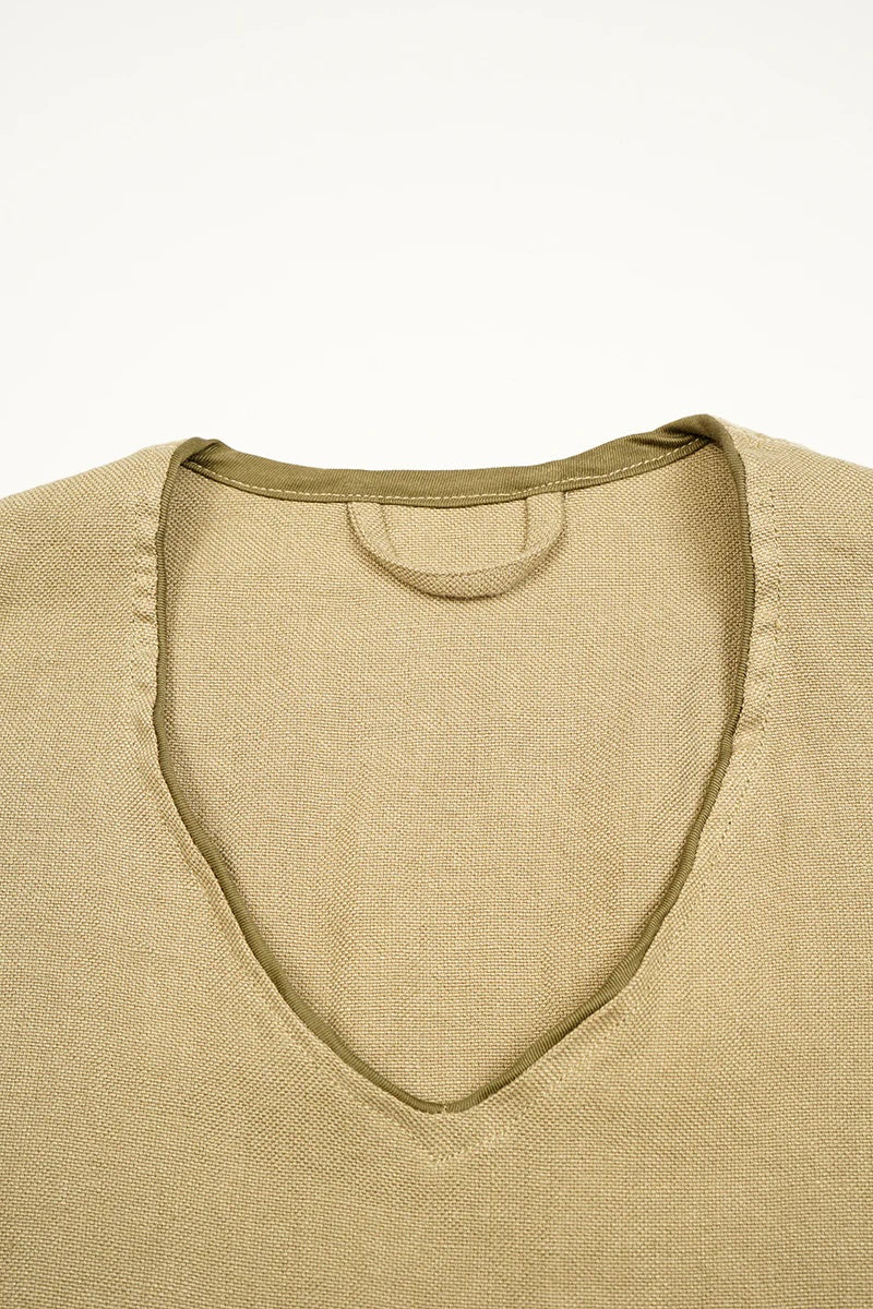 ◯ Nigel Cabourn - FRENCH WORK VEST LINEN PIN OX - KHAKI