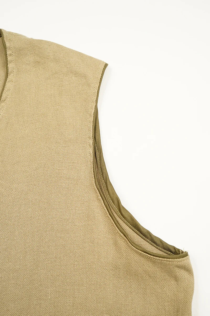 ◯ Nigel Cabourn - FRENCH WORK VEST LINEN PIN OX - KHAKI