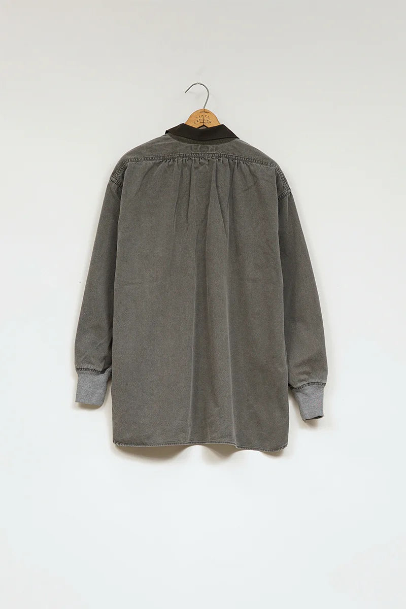 ◯ Nigel Cabourn - RUGGER SHIRT PIGMENT FADE - CHARCOAL  GRAY
