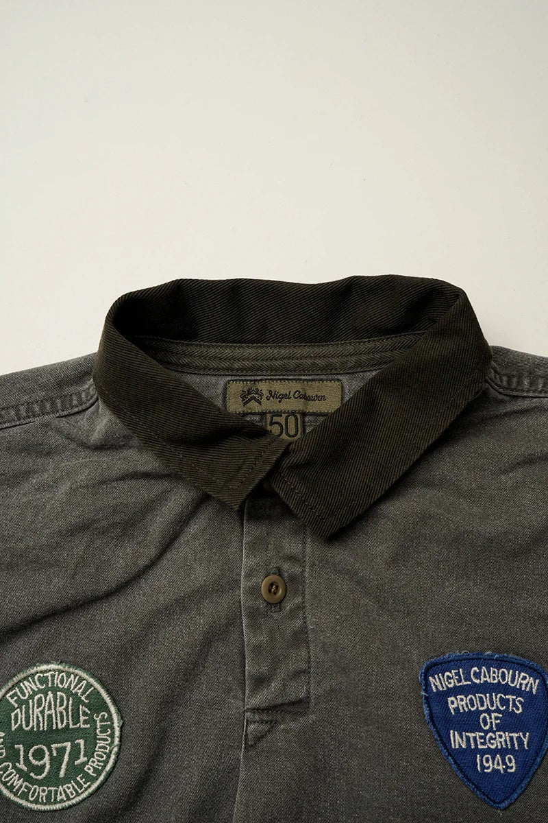 ◯ Nigel Cabourn - RUGGER SHIRT PIGMENT FADE - CHARCOAL  GRAY
