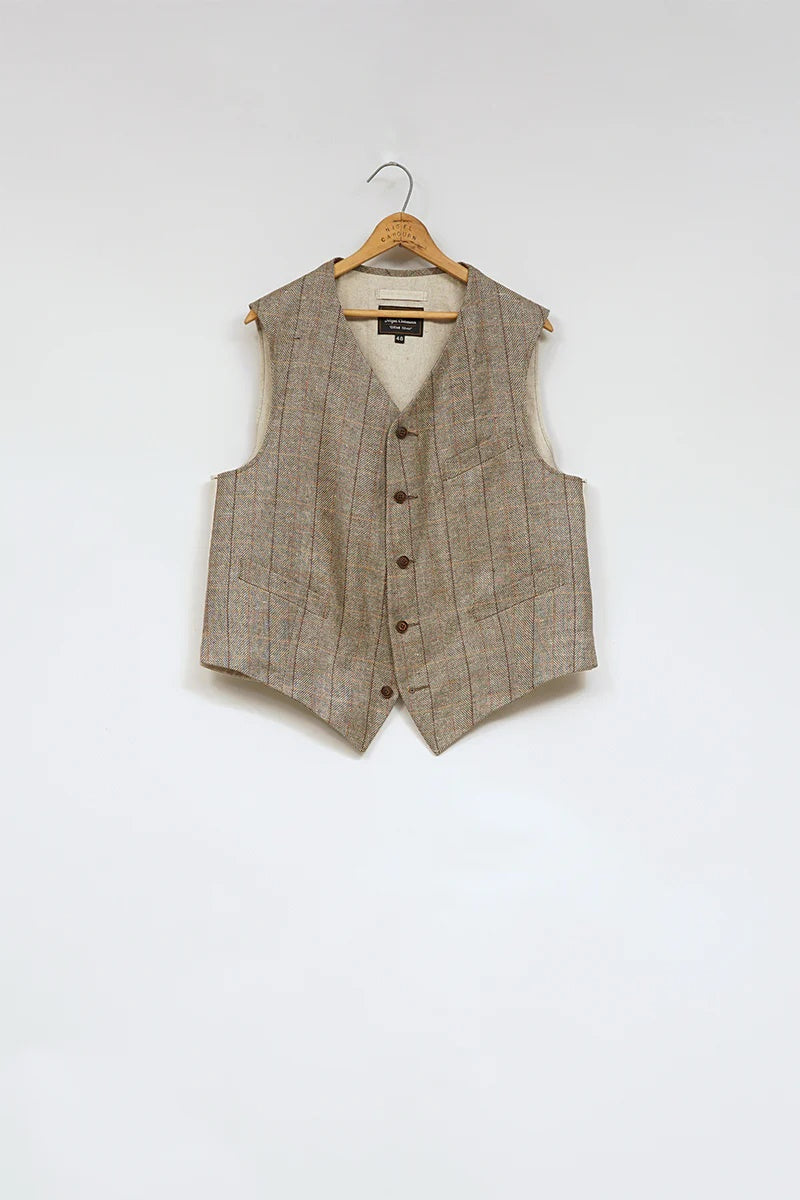 ◯ Nigel Cabourn - ENGINEER VEST HEMP LINEN CHECK - GREEN
