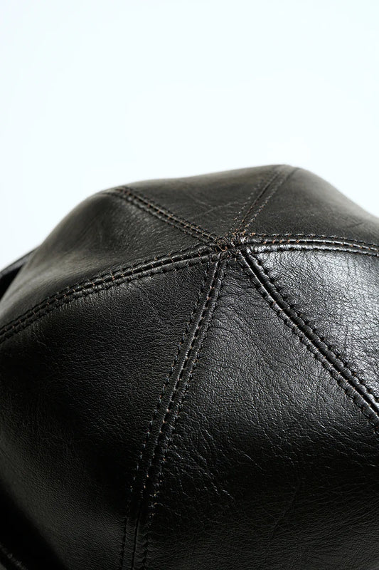 ◯ Nigel Cabourn - ROLL CAP BROWN CORE LEATHER - BLACK