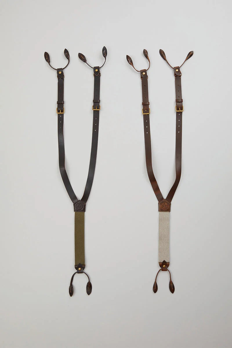 ◯ Nigel Cabourn - LEATHER SUSPENDER - DARK BROWN