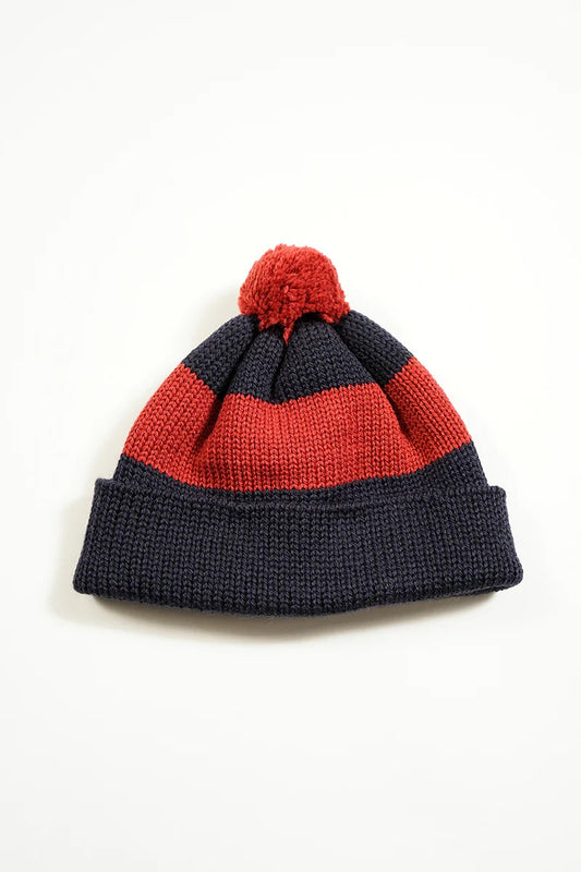 ◯ Nigel Cabourn - STRIPE BOBBLE HAT - DARK NAVY
