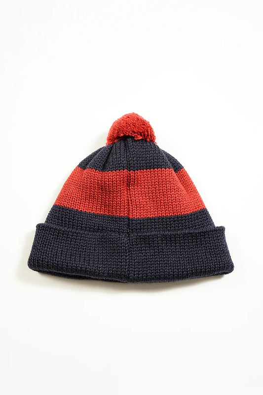 ◯ Nigel Cabourn - STRIPE BOBBLE HAT - DARK NAVY