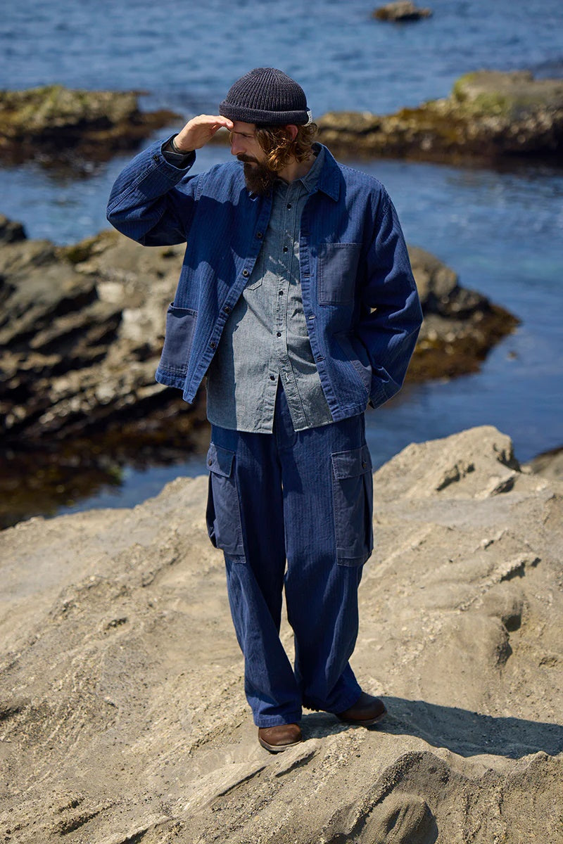 ◯ Nigel Cabourn - USMC CHORE JACKET HERRINGBONE - INDIGO