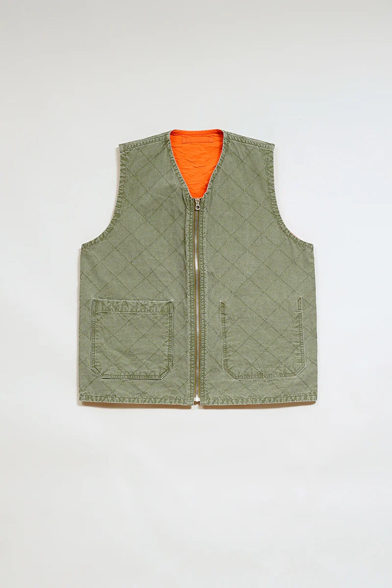 ◯ Nigel Cabourn - QUILTING DECK VEST RIPSTOP REV - GREEN