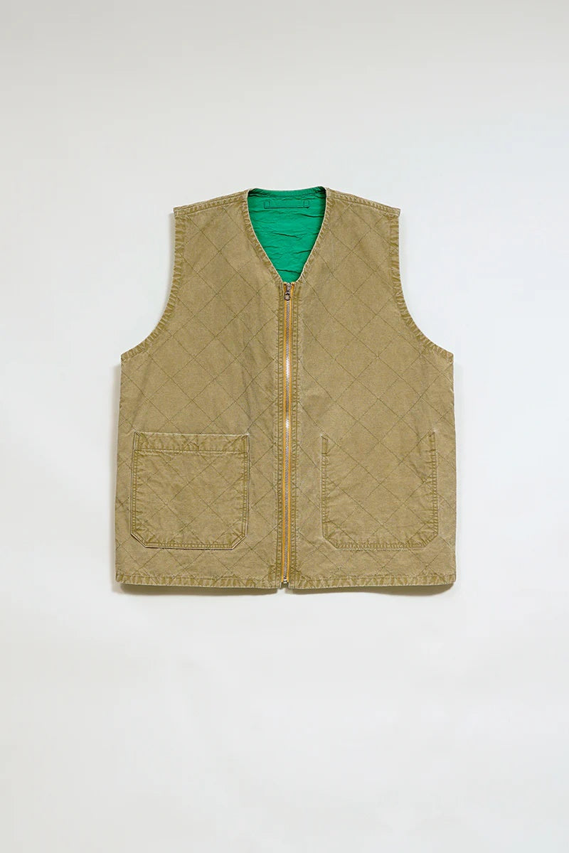 ◯ Nigel Cabourn - QUILTING DECK VEST RIPSTOP REV - KHAKI