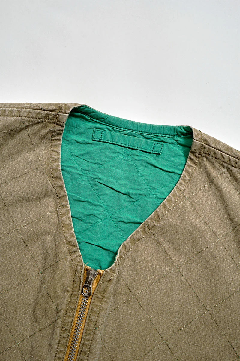 ◯ Nigel Cabourn - QUILTING DECK VEST RIPSTOP REV - KHAKI