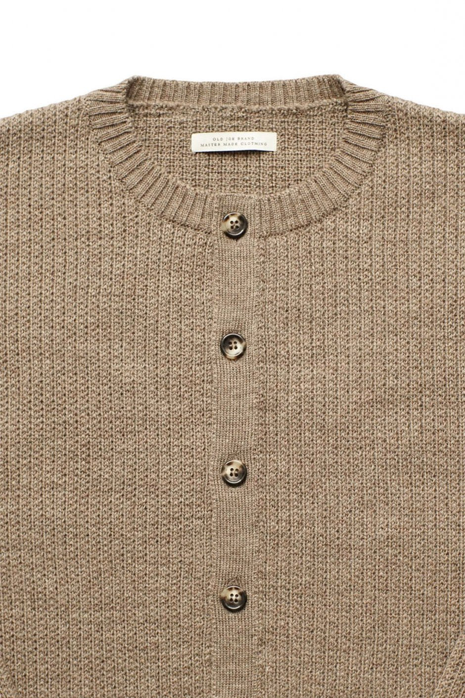 OLD JOE - TWEEDY YARN BUTTONED CREW-NECK SWEATER - TAUPE