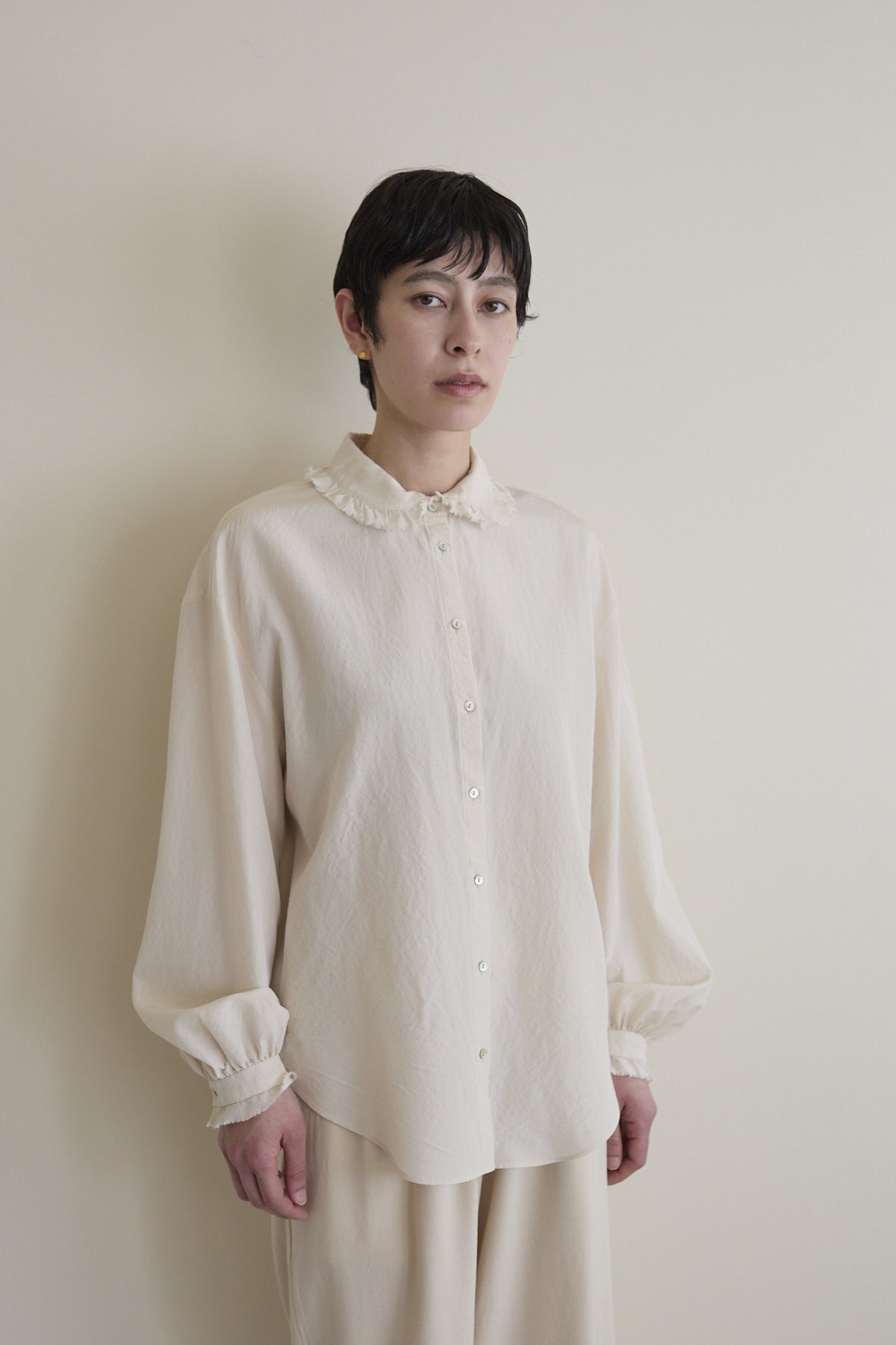 humoresque - frill collar blouse - natural
