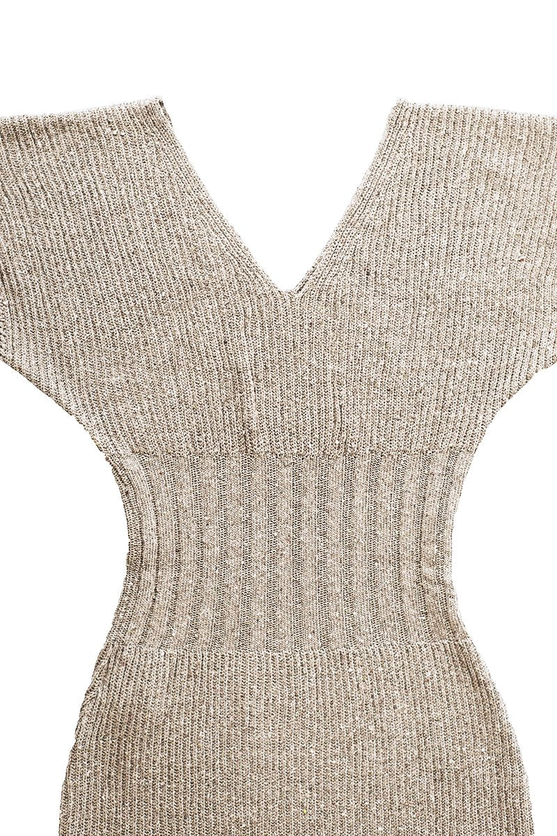 WRYHT- SLIT NECK KNIT DRESS - DUNE