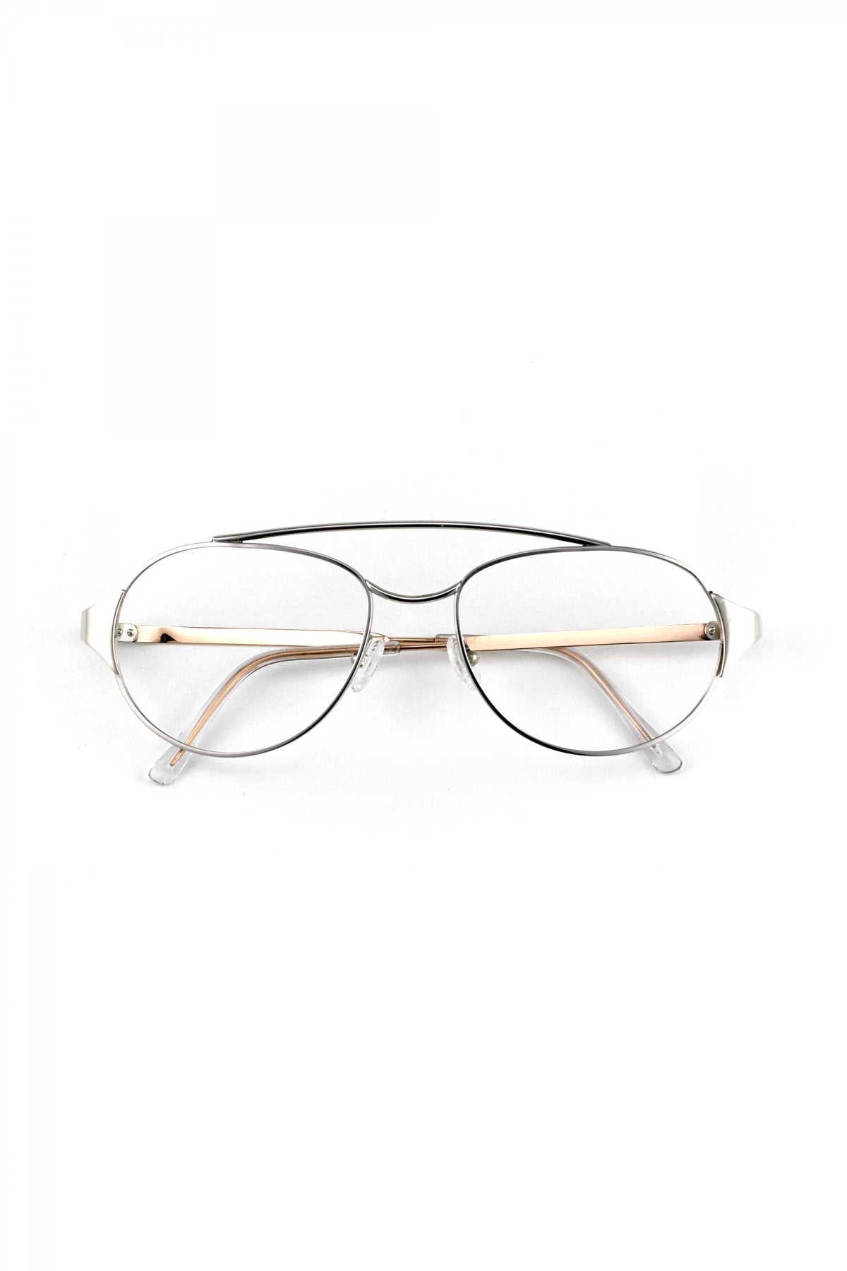 1970s FRANCE VINTAGE EYEGLASS W-BRIDGE METAL EYEGLASS - OPT-722