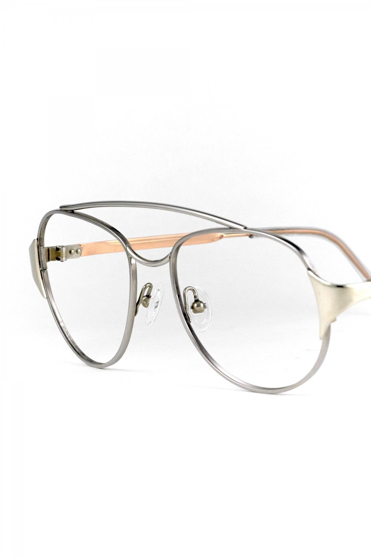 1970s FRANCE VINTAGE EYEGLASS W-BRIDGE METAL EYEGLASS - OPT-722