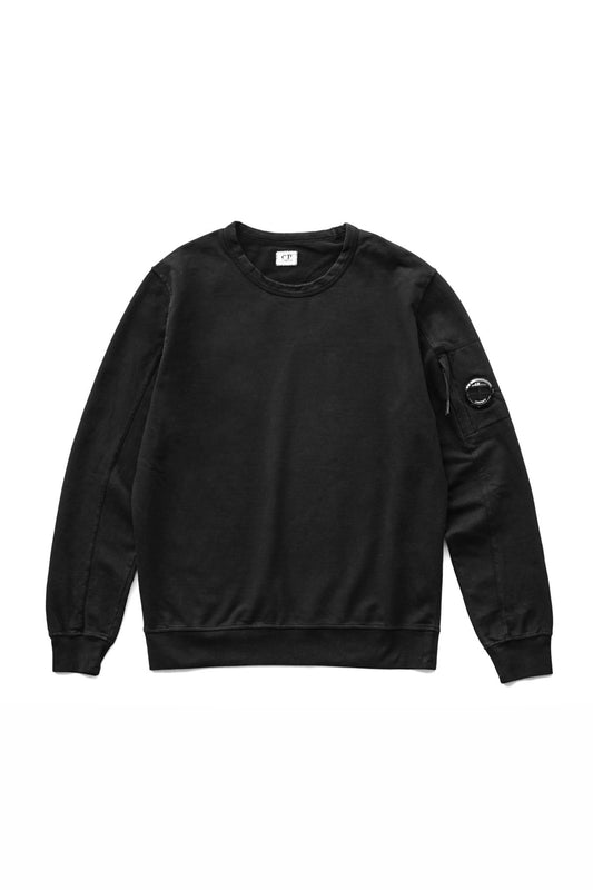 C.P. COMPANY - LIGHT FLEECE CREW NECK SWEATSHIRT - BLACK