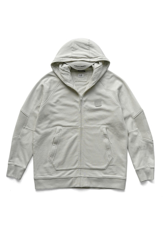C.P. COMPANY - DIAGONAL RAISED FLEECE ZIPPED HOODIE - PELLICAN