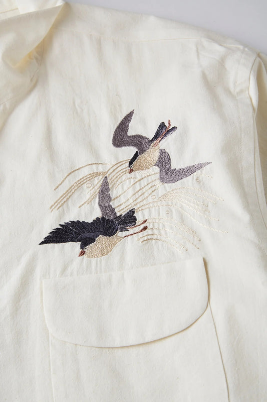 ○OLD JOE - SWALLOW COLLAR NASSOU SHIRTS S/S (EMBROIDERY) - BONE