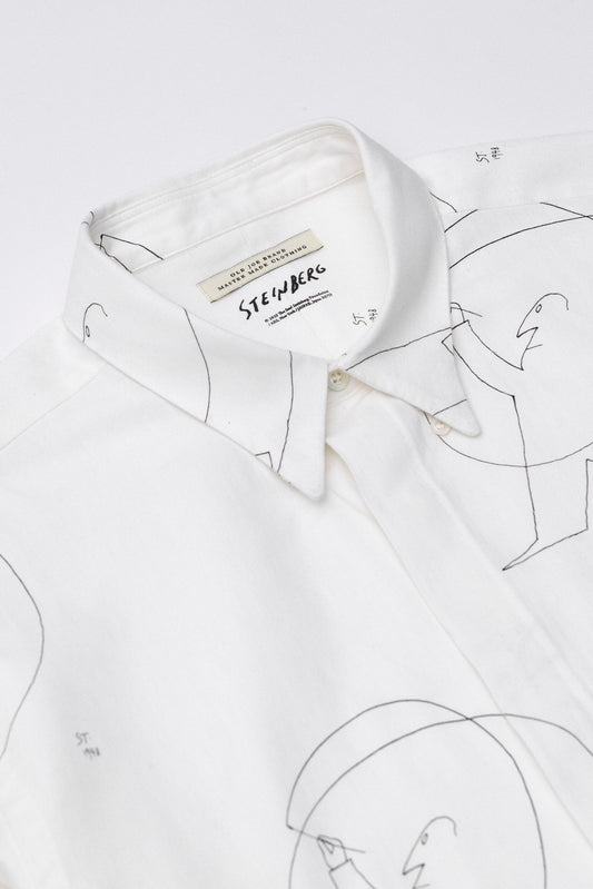 ○OLD JOE - HIDDEN BUTTON COLLAR SHIRTS (Saul Steinberg) - RAW WHITE
