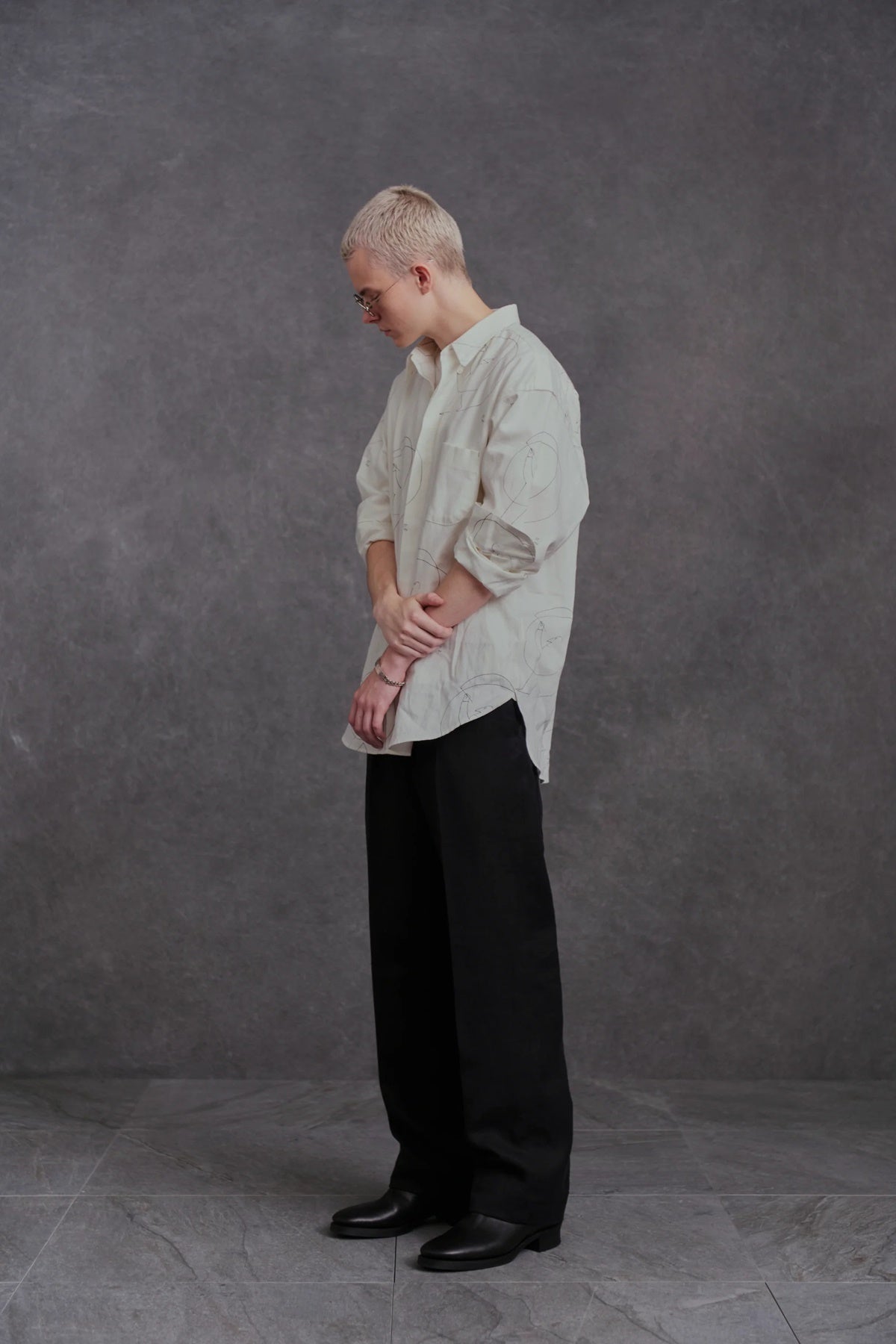 ○OLD JOE - HIDDEN BUTTON COLLAR SHIRTS (Saul Steinberg) - RAW WHITE