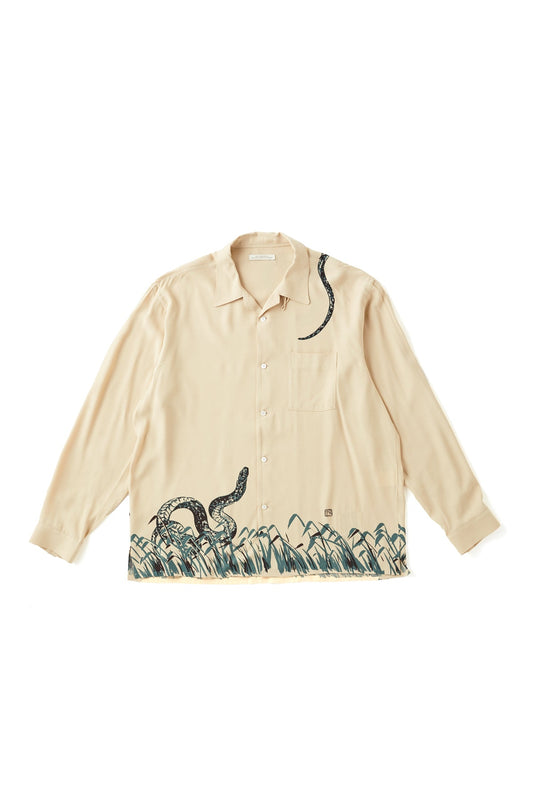 ○OLD JOE - ORIGINAL PRINTED OPEN COLLAR SHIRTS "Hebi" Long-sleeve
