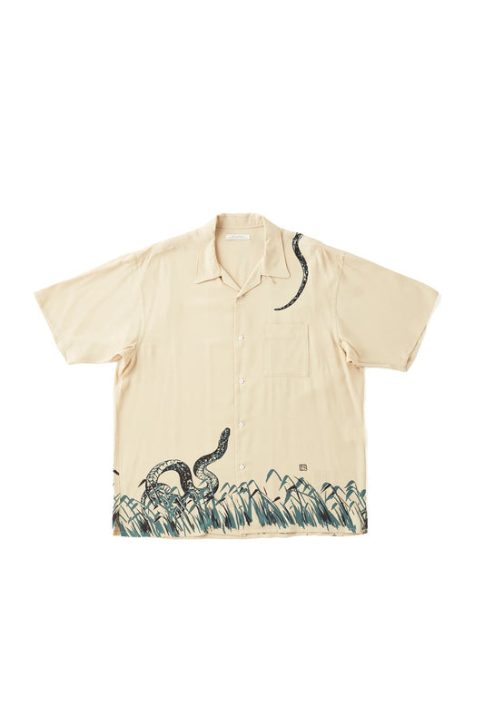 ○OLD JOE - ORIGINAL PRINTED OPEN COLLAR SHIRTS "Hebi" Short-sleeve