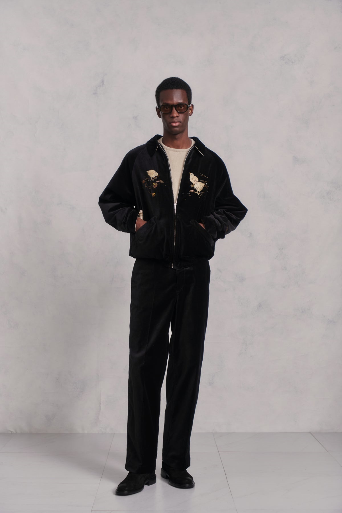 ○OLD JOE - STUNNING VELVET LIBERTY TROUSER - ONYX