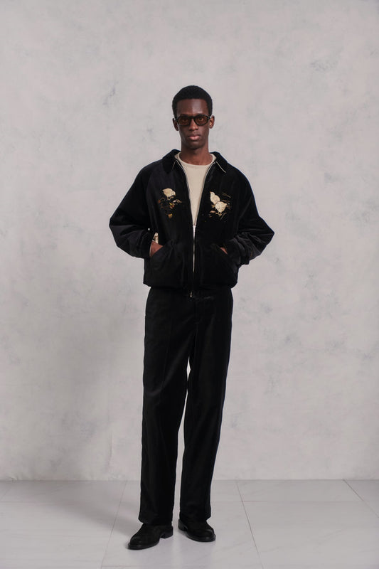 ○OLD JOE - STUNNING VELVET LIBERTY TROUSER - ONYX