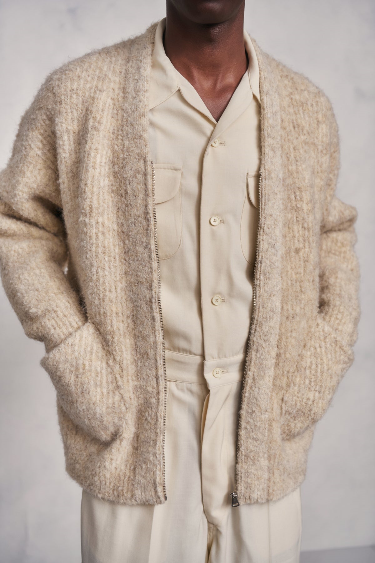 ○OLD JOE - BOUCLE ALPAKA ZIP CARDIGAN - IVORY