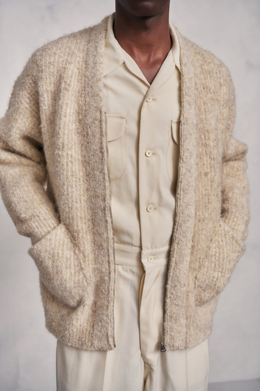 ○OLD JOE - BOUCLE ALPAKA ZIP CARDIGAN - IVORY