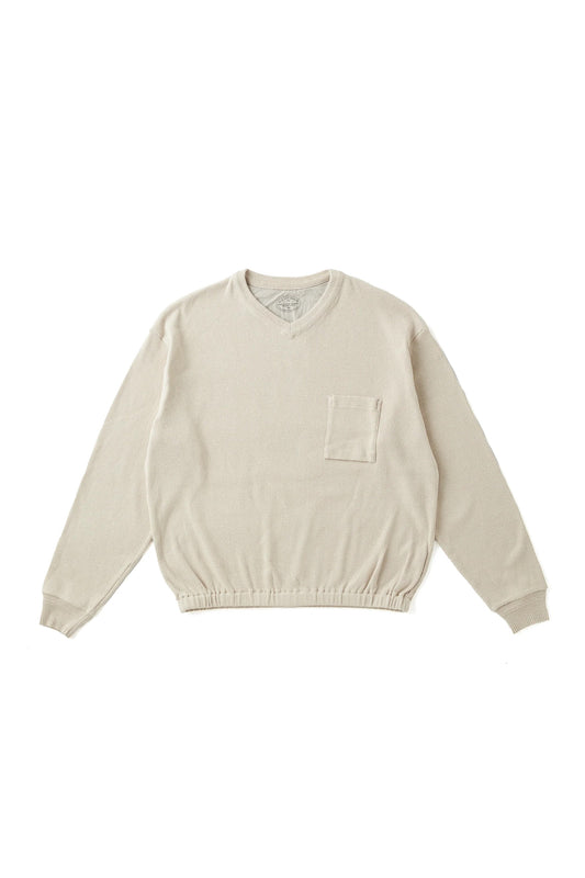 ○OLD JOE - VNECK SILK NEP RIBED TOPS - FOG