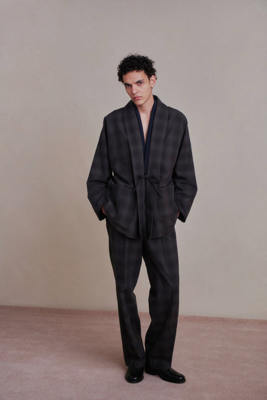 ○OLD JOE - ORIENTAL HAORI JACKET - GRAPHITE PLAID