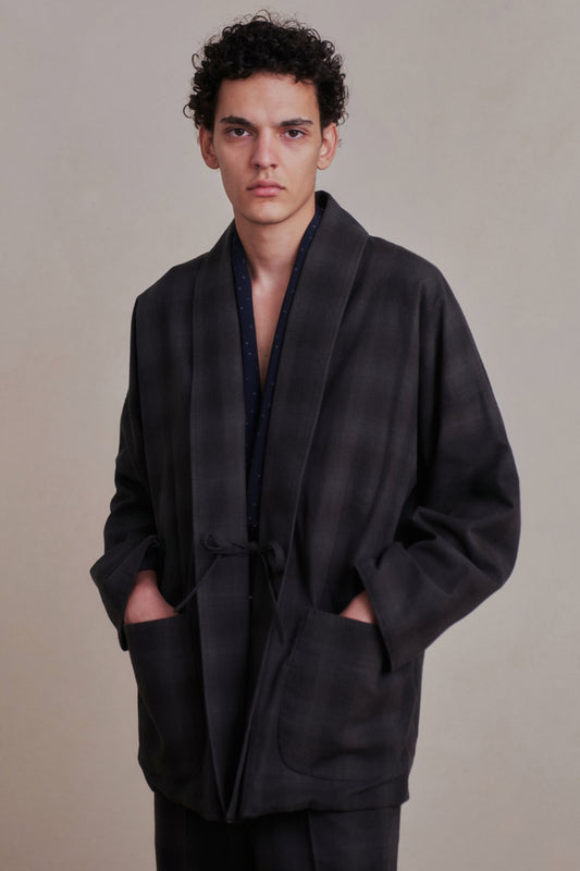 ○OLD JOE - ORIENTAL HAORI JACKET - GRAPHITE PLAID