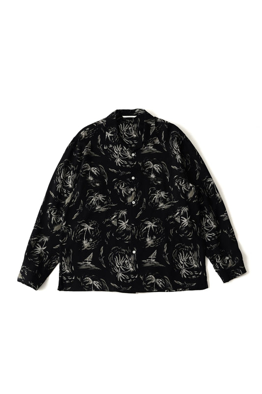 ○OLD JOE - ORIGINAL PRINTED OPEN COLLAR SHIRTS(PALM TREE)Long-sleeve - BLACK