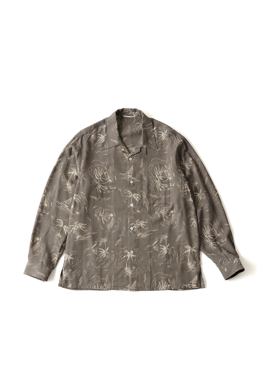 ○OLD JOE - ORIGINAL PRINTED OPEN COLLAR SHIRTS(PALM TREE)Long-sleeve - SLATE