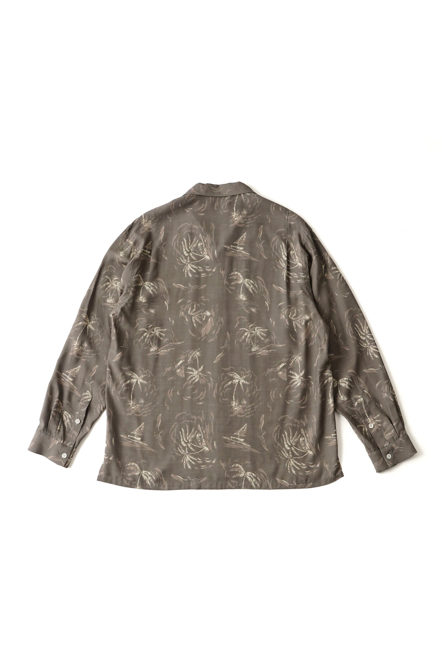 ○OLD JOE - ORIGINAL PRINTED OPEN COLLAR SHIRTS(PALM TREE)Long-sleeve - SLATE
