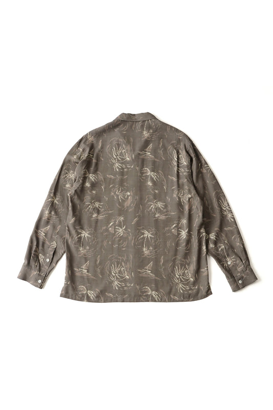 ○OLD JOE - ORIGINAL PRINTED OPEN COLLAR SHIRTS(PALM TREE)Long-sleeve - SLATE