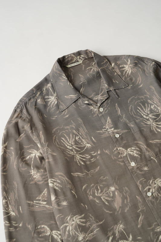 ○OLD JOE - ORIGINAL PRINTED OPEN COLLAR SHIRTS(PALM TREE)Long-sleeve - SLATE