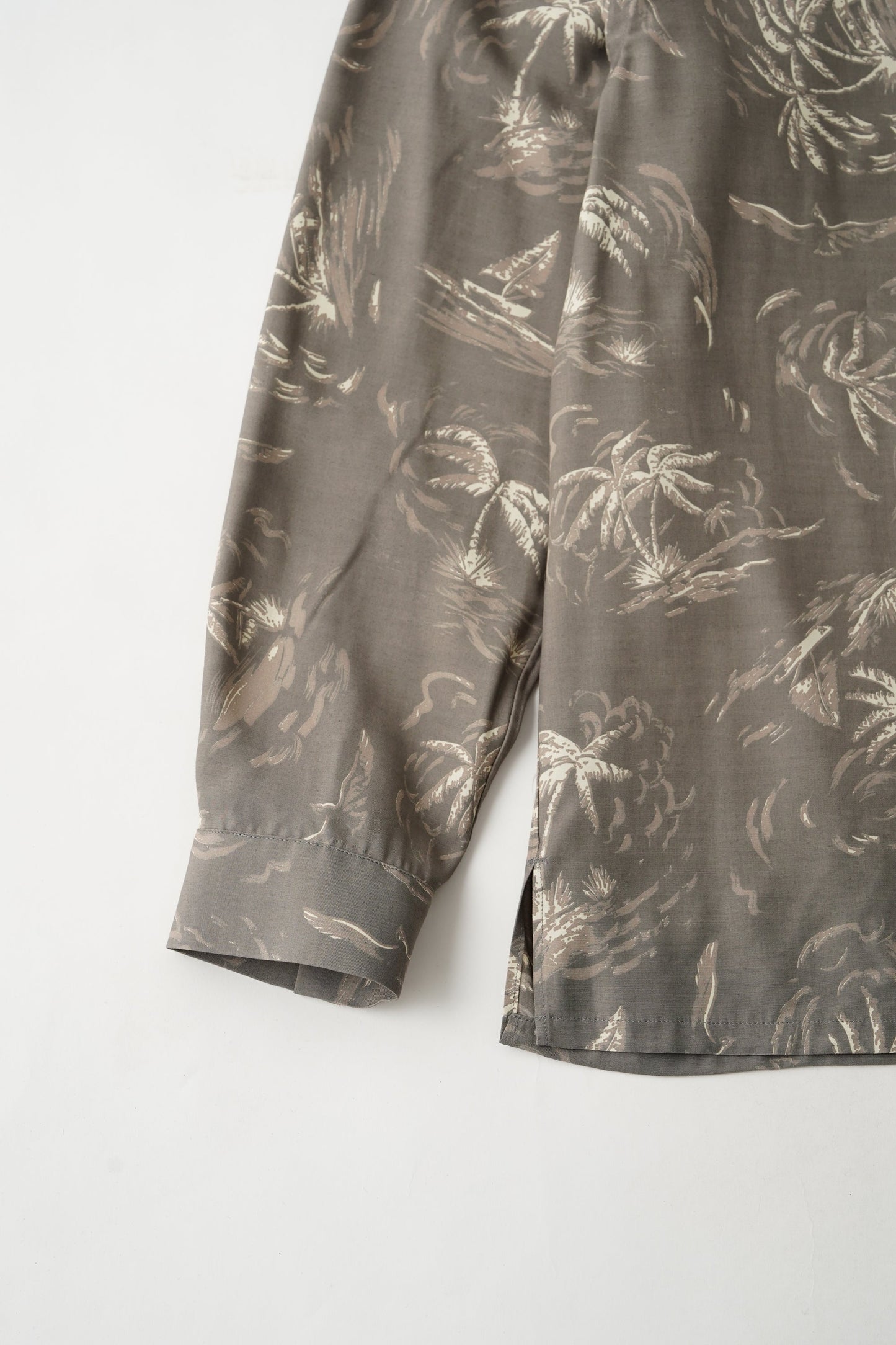 ○OLD JOE - ORIGINAL PRINTED OPEN COLLAR SHIRTS(PALM TREE)Long-sleeve - SLATE