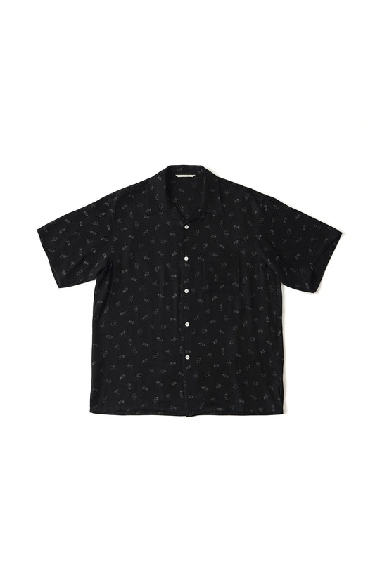 ○OLD JOE - ORIGINAL PRINTED OPEN COLLAR SHIRTS (ROPE KNOT) SS - BLACK