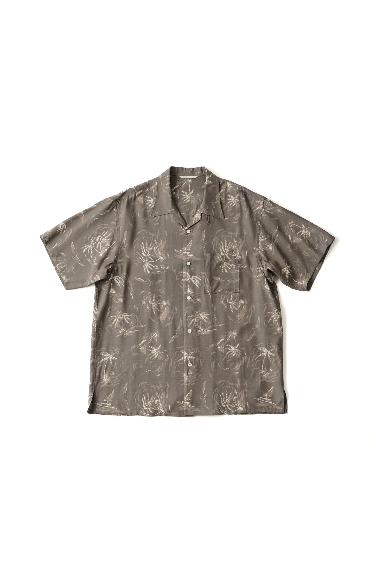 ○OL○OLD JOE - ORIGINAL PRINTED OPEN COLLAR SHIRTS (PALM TREE) SS - SLATE
