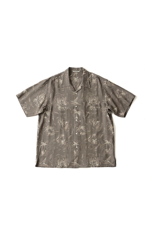 ○OL○OLD JOE - ORIGINAL PRINTED OPEN COLLAR SHIRTS (PALM TREE) SS - SLATE