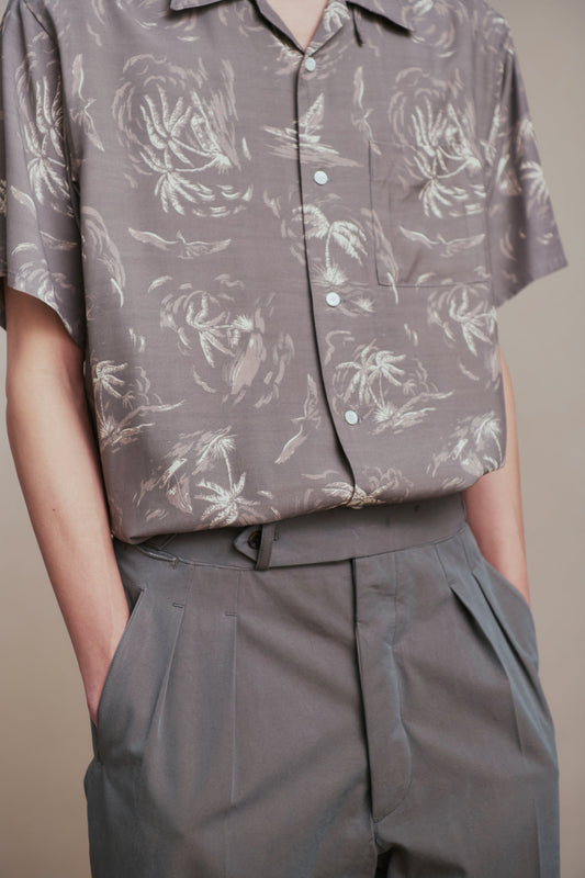 ○OL○OLD JOE - ORIGINAL PRINTED OPEN COLLAR SHIRTS (PALM TREE) SS - SLATE