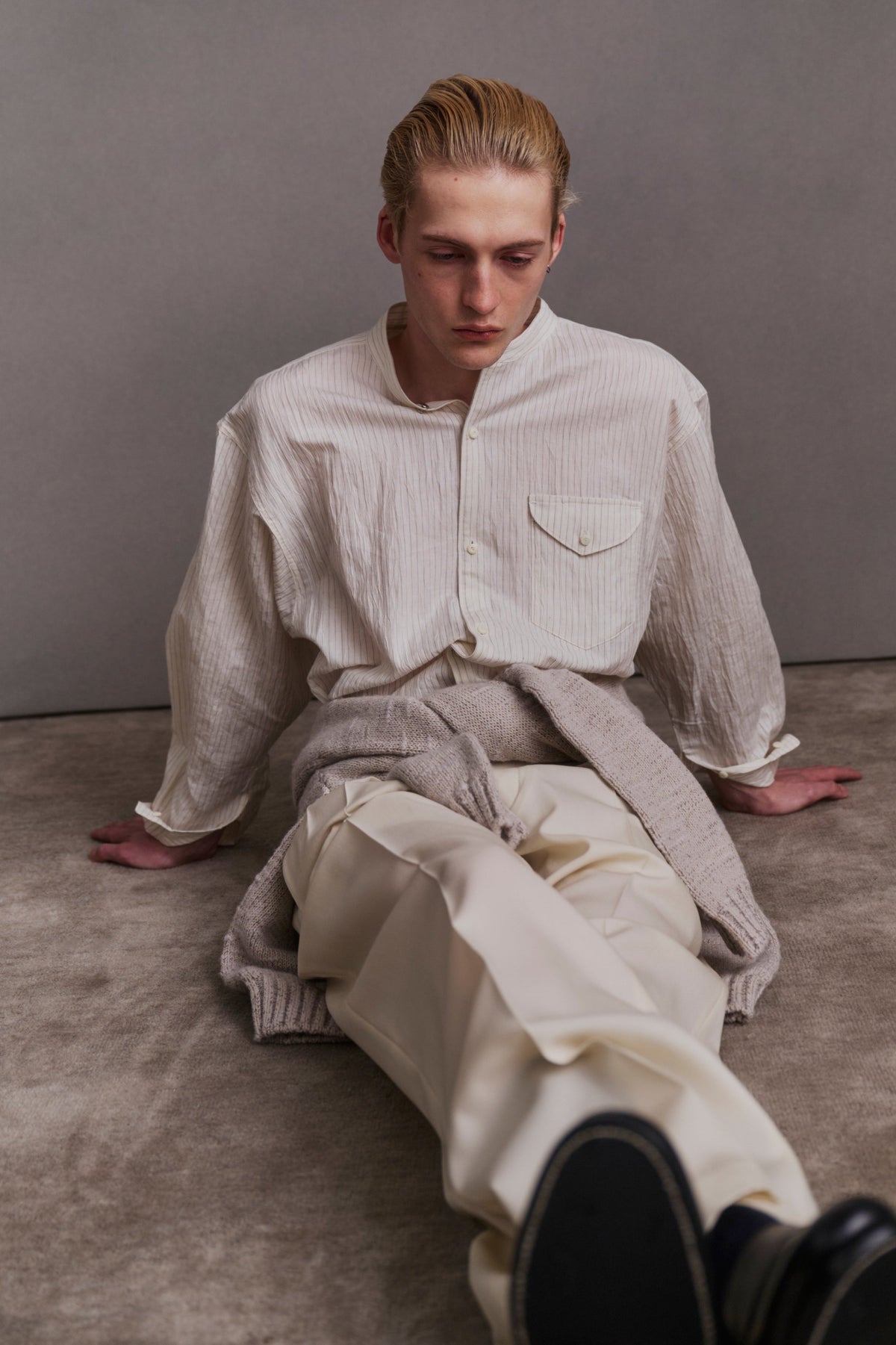●OLD JOE - BAND COLLAR LONG TAIL SHIRTS - STRIPE
