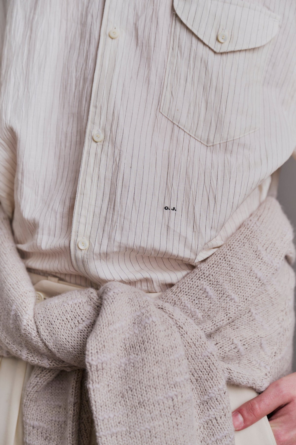 ●OLD JOE - BAND COLLAR LONG TAIL SHIRTS - STRIPE