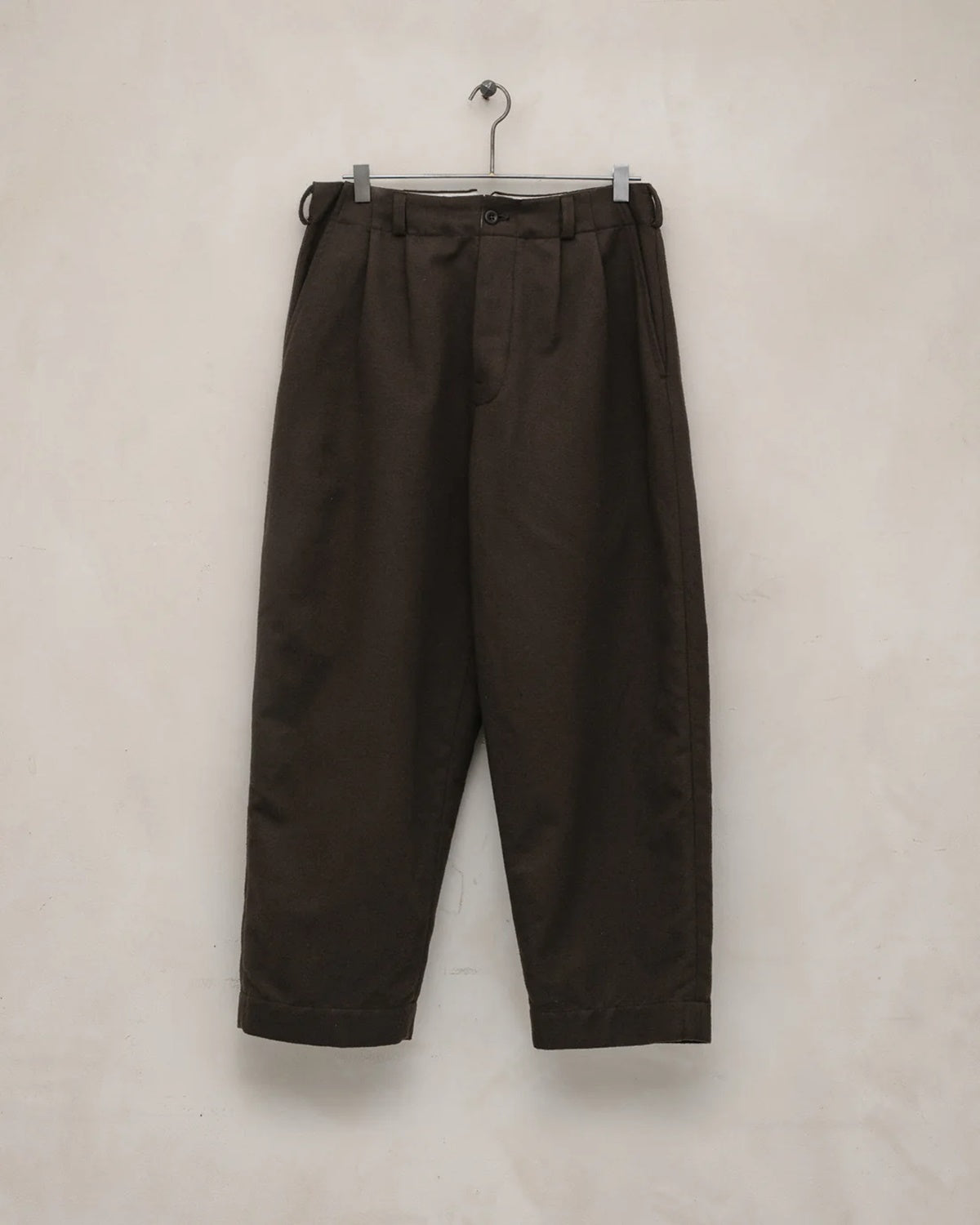 evan kinori - Two Pleat Pant - Brush Wool/Cot/Linen - Dark Olive