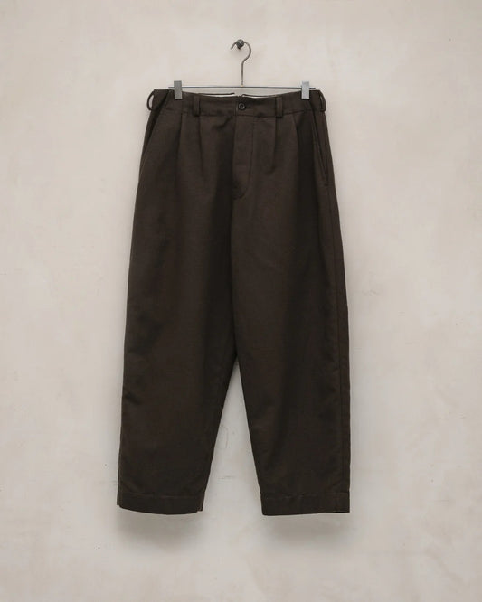 evan kinori - Two Pleat Pant - Brush Wool/Cot/Linen - Dark Olive